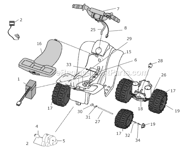 Page A Diagram and Parts List for J7825  Power Wheels Ride-On ATVs